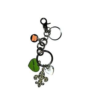 Kathy Van Zeeland Silver Bag Charm Key Ring Keychain Fleur De Lis Heart